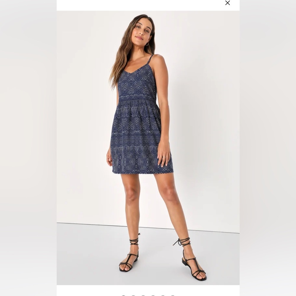 RVCA Nolan Navy Blue Print Dress XS EUC